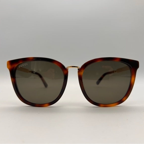 Gucci GG Sunglasses GG0079SK Women\'s Brown Tortoise Gold Arms Classic Stripe main image 6